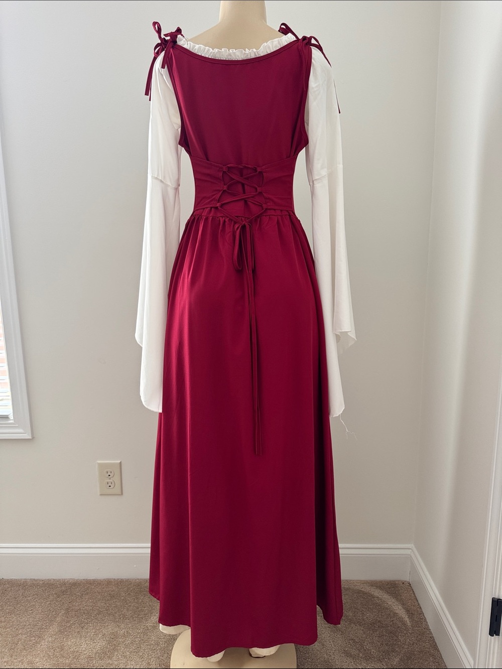 Women’s Burgundy and White Renaissance-Inspired Lace-Up Dress - Picture 3 of 3